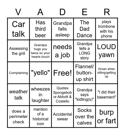 Father's Day Bingo Card