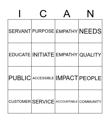 ICAN Bingo Card