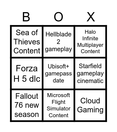 Xbox Bingo Card