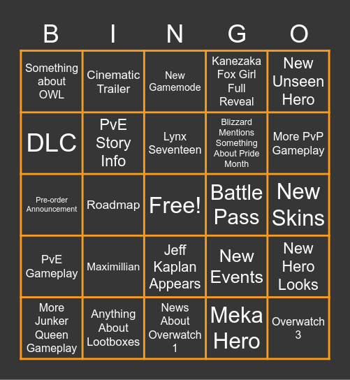 Overwatch 2 Reveal Event Bingo Card