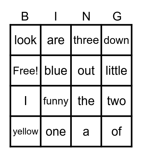 Sight Word Bingo Week 1 Bingo Card