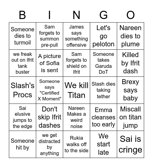 Bottom Gear Bingo Card