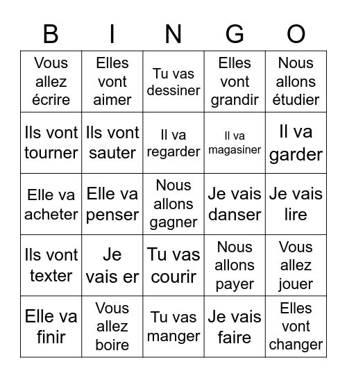 Le Futur Proche Bingo Card