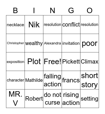 The Necklace Bingo Card