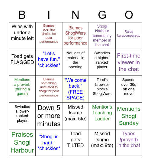 Toadovski Bingo Card