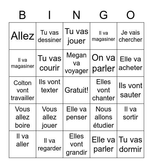 Le Futur Proche Bingo Card