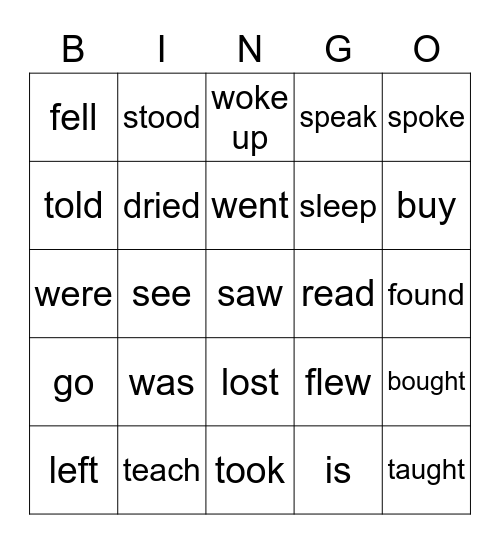 Irregular Verbs Bingo Card