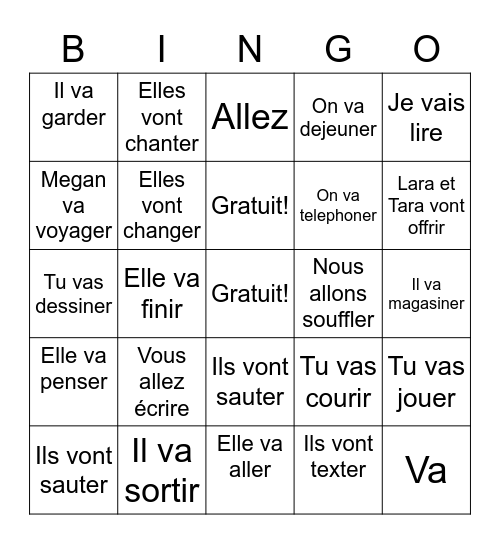 Le Futur Proche Bingo Card