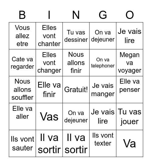 Le Futur Proche Bingo Card