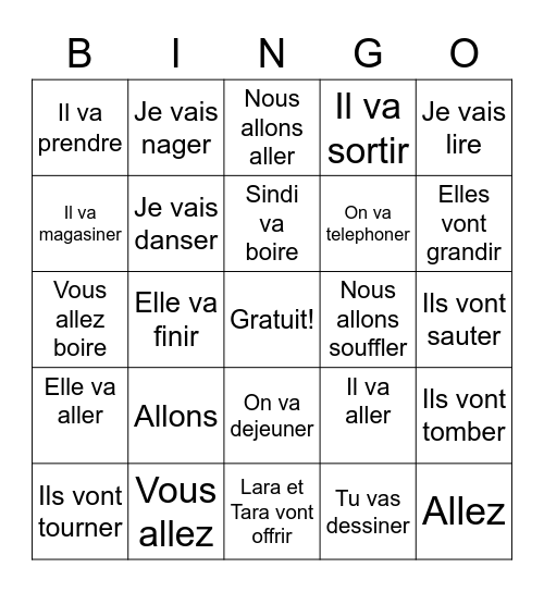 Le Futur Proche Bingo Card