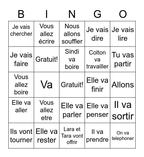 Le Futur Proche Bingo Card