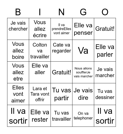 Le Futur Proche Bingo Card