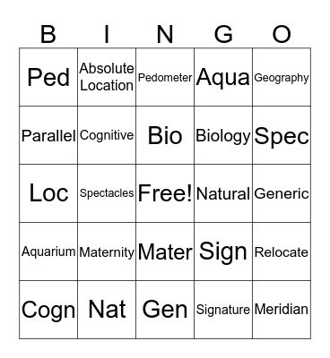Vocabulary Bingo #1 Bingo Card