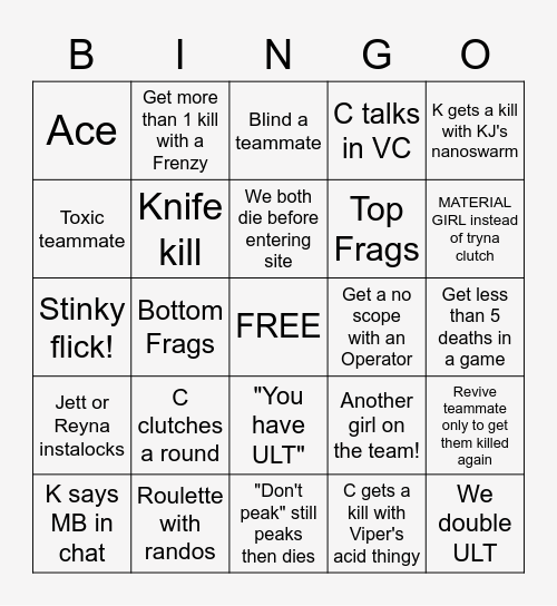 Valorant Bingo Card