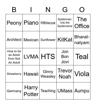 Uma Bingo Card