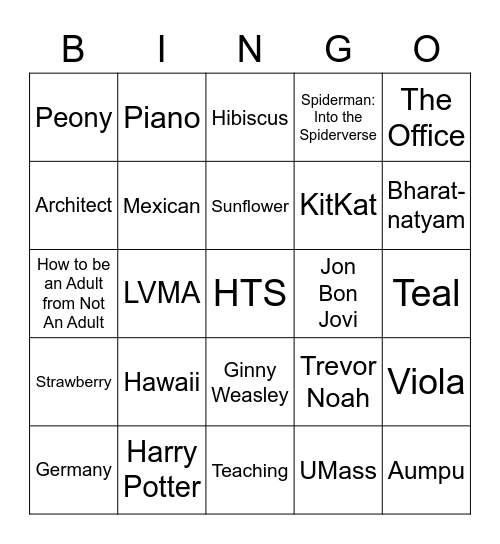 Uma Bingo Card