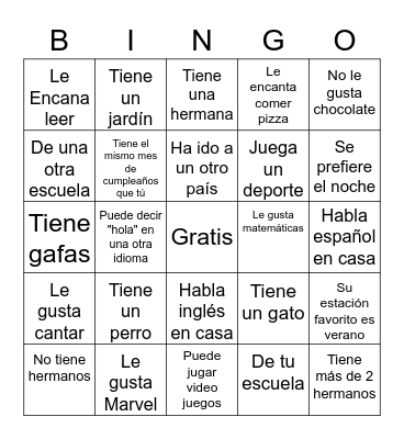 Busca alguien que... Bingo Card