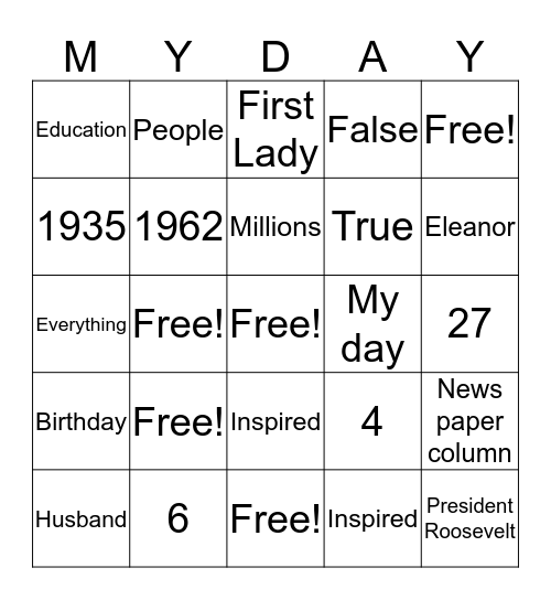 My Day Bingo Card