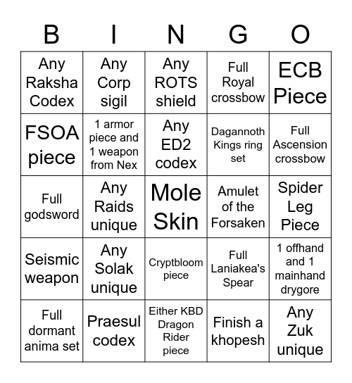 Prismatic PVM Bingo Card