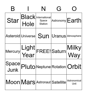 Solar System Bingo Card