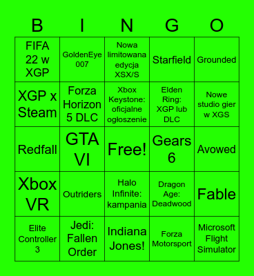 Xbox & Bethesda Games Showcase 2022 Bingo Card