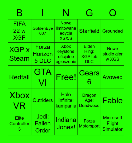 Xbox & Bethesda Games Showcase 2022 Bingo Card