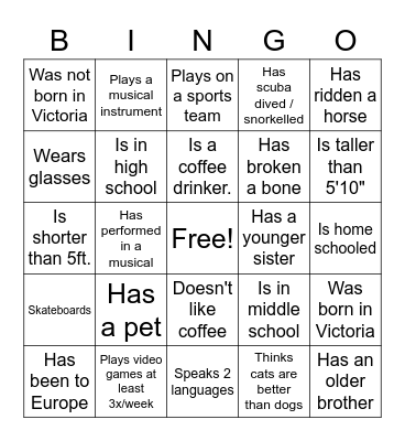Central Youth Bingo! Bingo Card