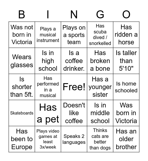 Central Youth Bingo! Bingo Card