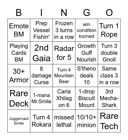Hearthstone Legend Bingo Card