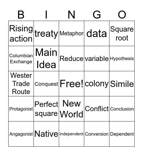 First Quarter BINGO Card