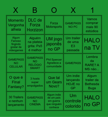 XBox Bethesda 2022 Bingo Card