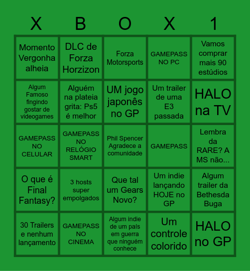 XBox Bethesda 2022 Bingo Card