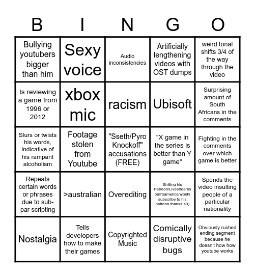 Black Yoshi Video Bingo Card Bingo Card