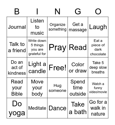 Stress Less BINGO Card