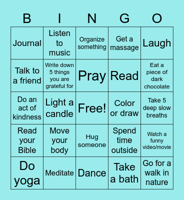 Stress Less BINGO Card