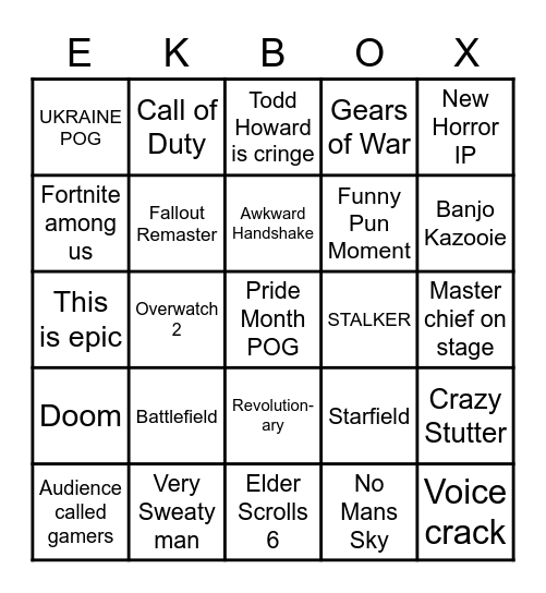 Xbox Bethesda Showcase Bingo Card