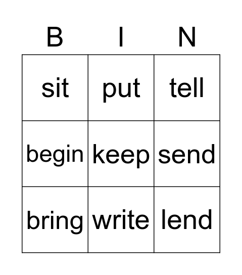 Irregular verbs Bingo Card