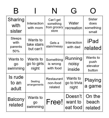 Beach Bingo Card