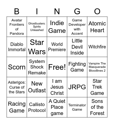 Future Games Show Bingo Card