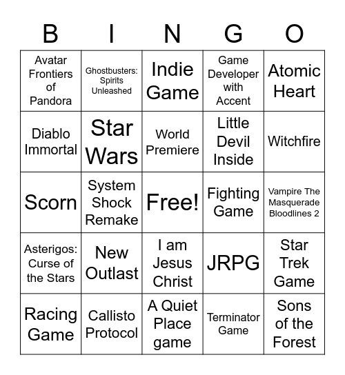 Future Games Show Bingo Card