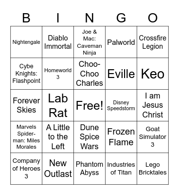 PC Gaming Show Bingo Card