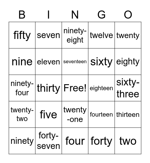Numbers 1-30 Bingo Card