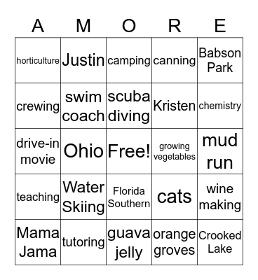 Kristen and Justin Bingo Card