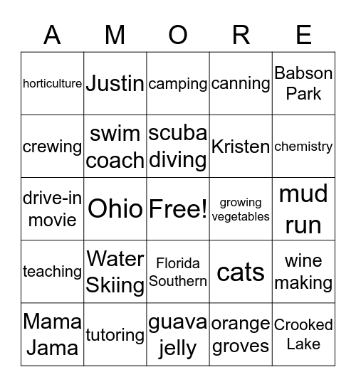 Kristen and Justin Bingo Card