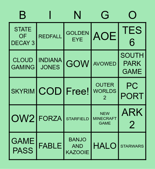 Xbox Bethesda Bingo Card