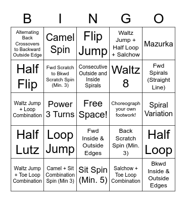 Summer Skating Bingo Card