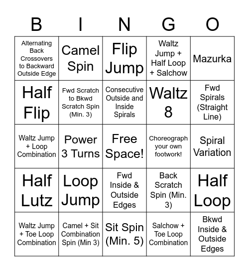 Summer Skating Bingo Card