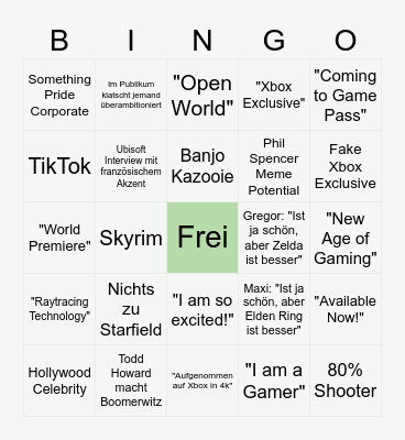 Xbox Games Showcase Bingo Card