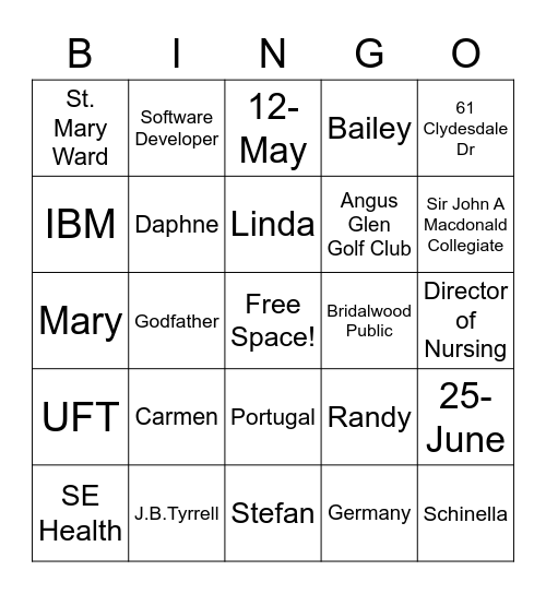 Irwin & Julia's Roce Bingo Card