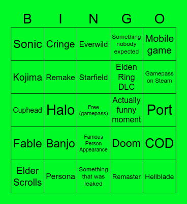 Xbox 6/12/22 Bingo Card